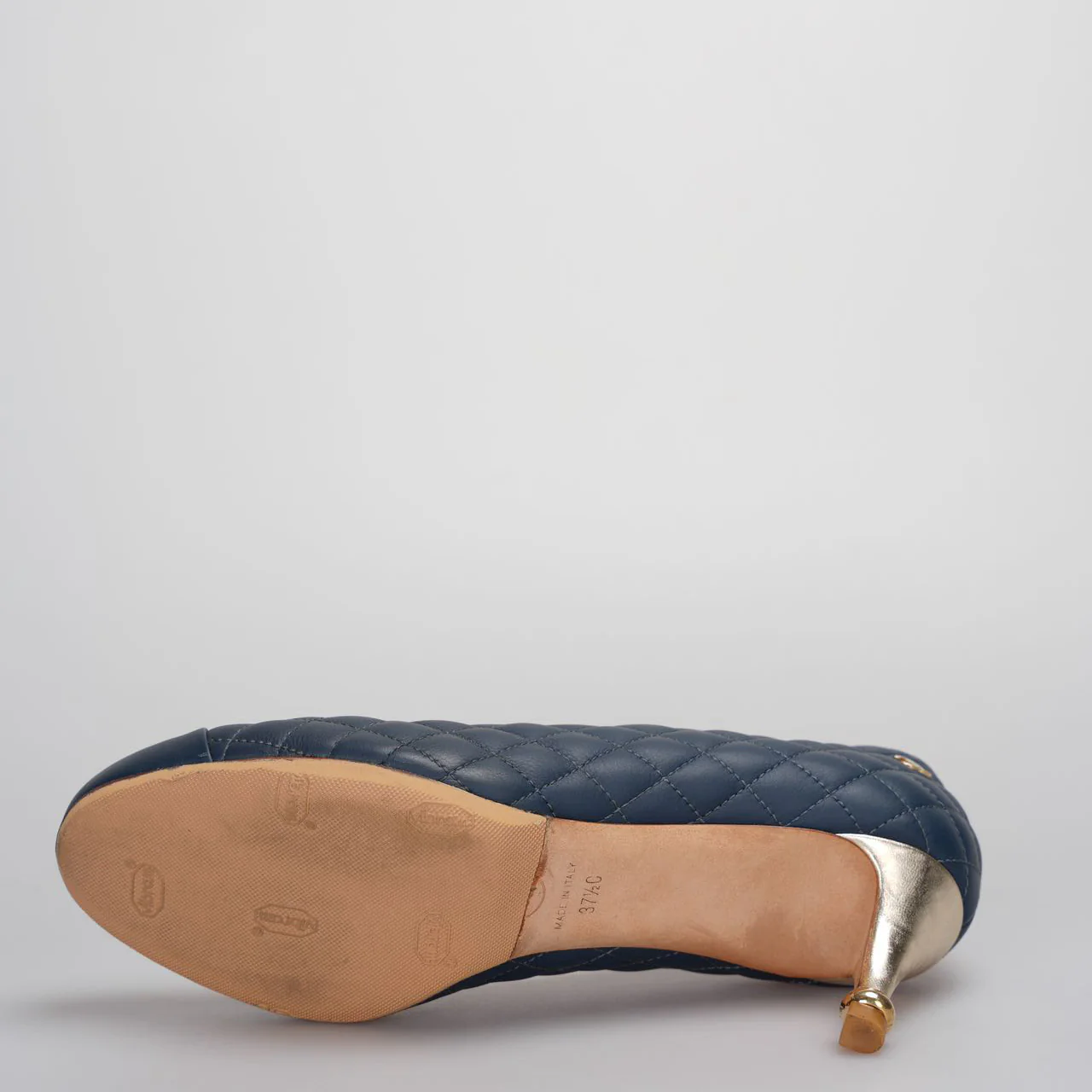 used-Chanel Blue Quilted Leather Pumps 6cm Size 37.5C-MILOURA