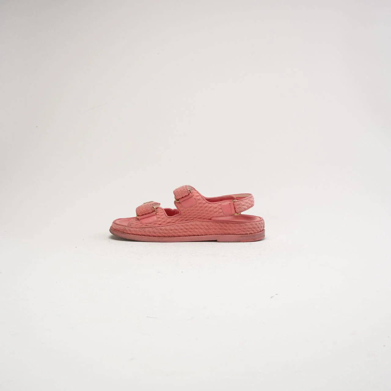 Chanel Pink Dad Fabric Sandals Size 38.5