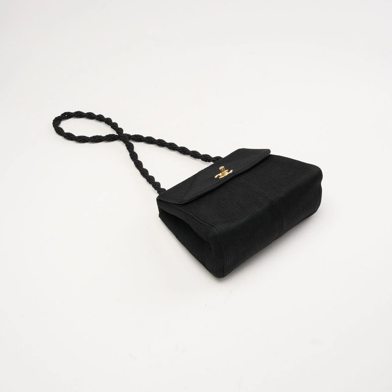 Chanel Vintage Silk Rope Mini Kelly Flap Black 1997