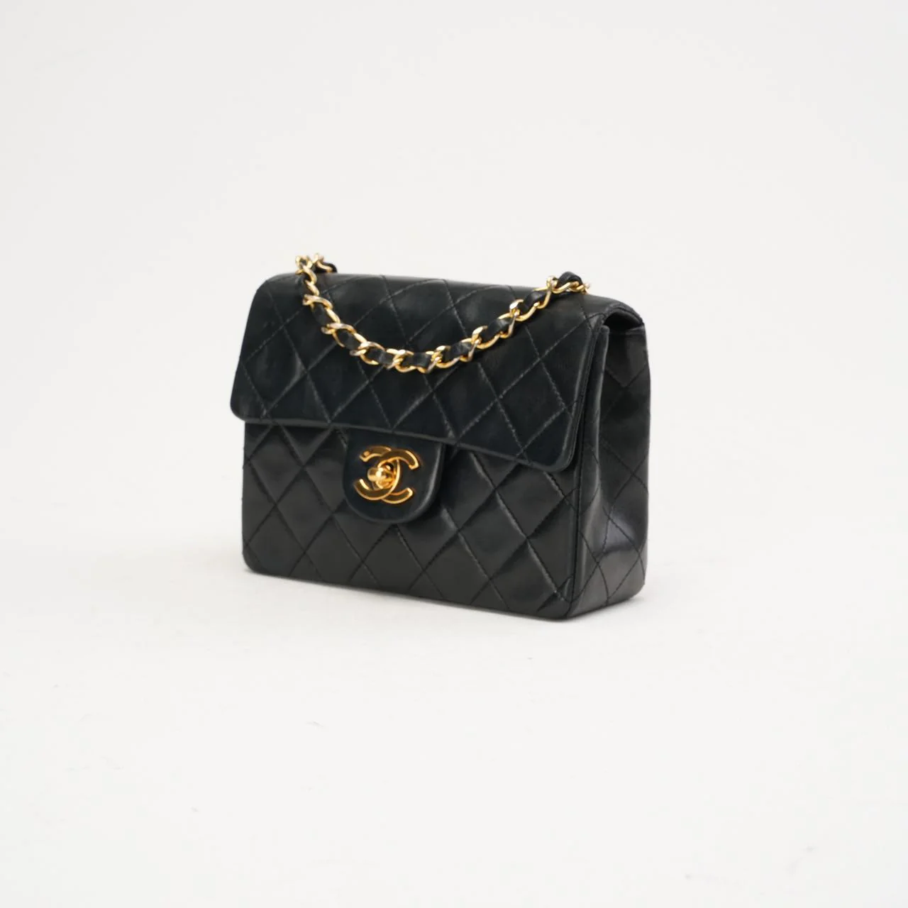 Chanel Vintage Mini Square Classic Flap Lambskin Black 1991