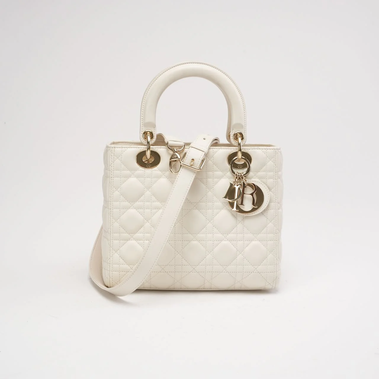 Dior Lady Dior mittelgroße Tasche Lammleder weiß 2019