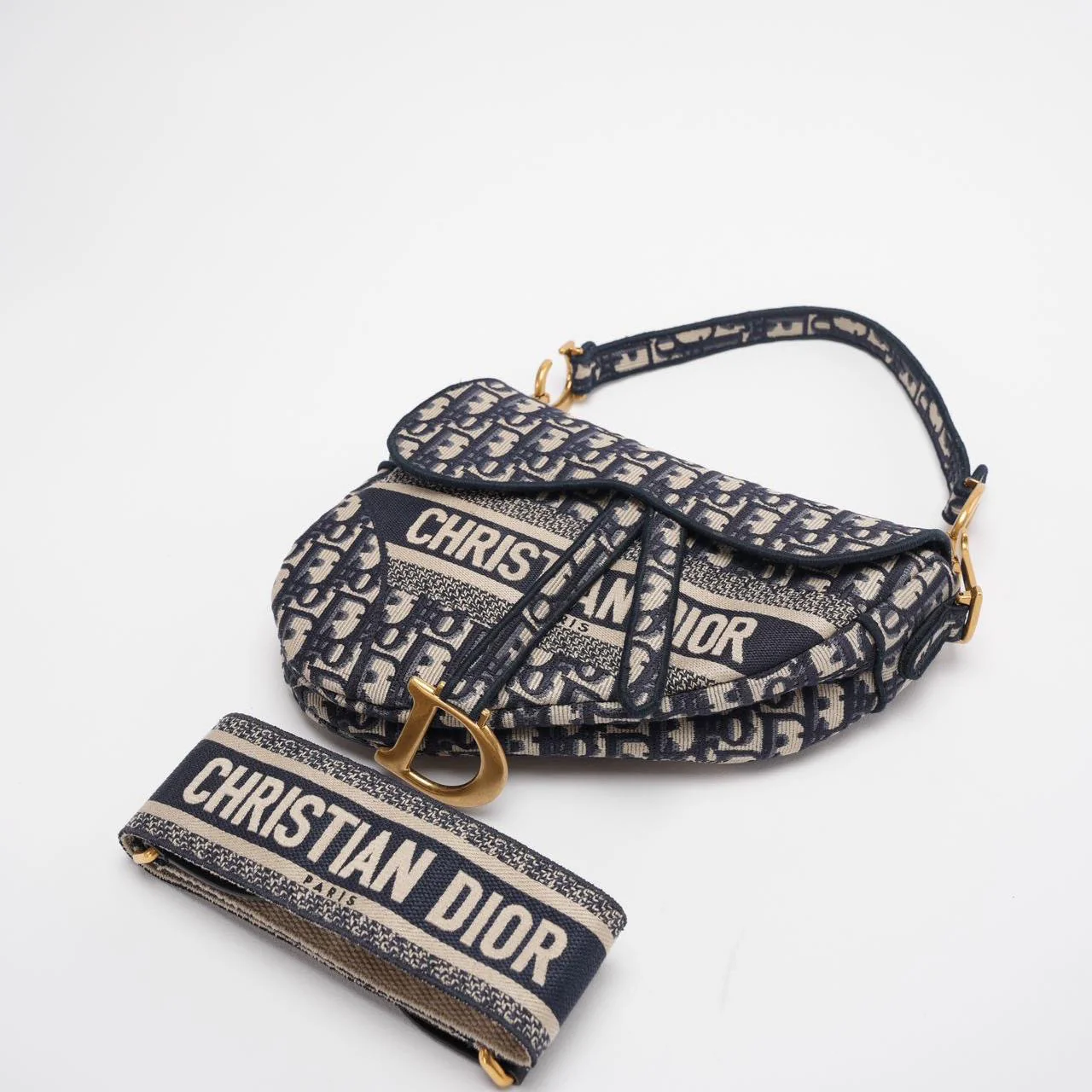 Dior Saddle Bag Blue Oblique Embroidery Bag Medium with Shoulder Strap 2021 Side