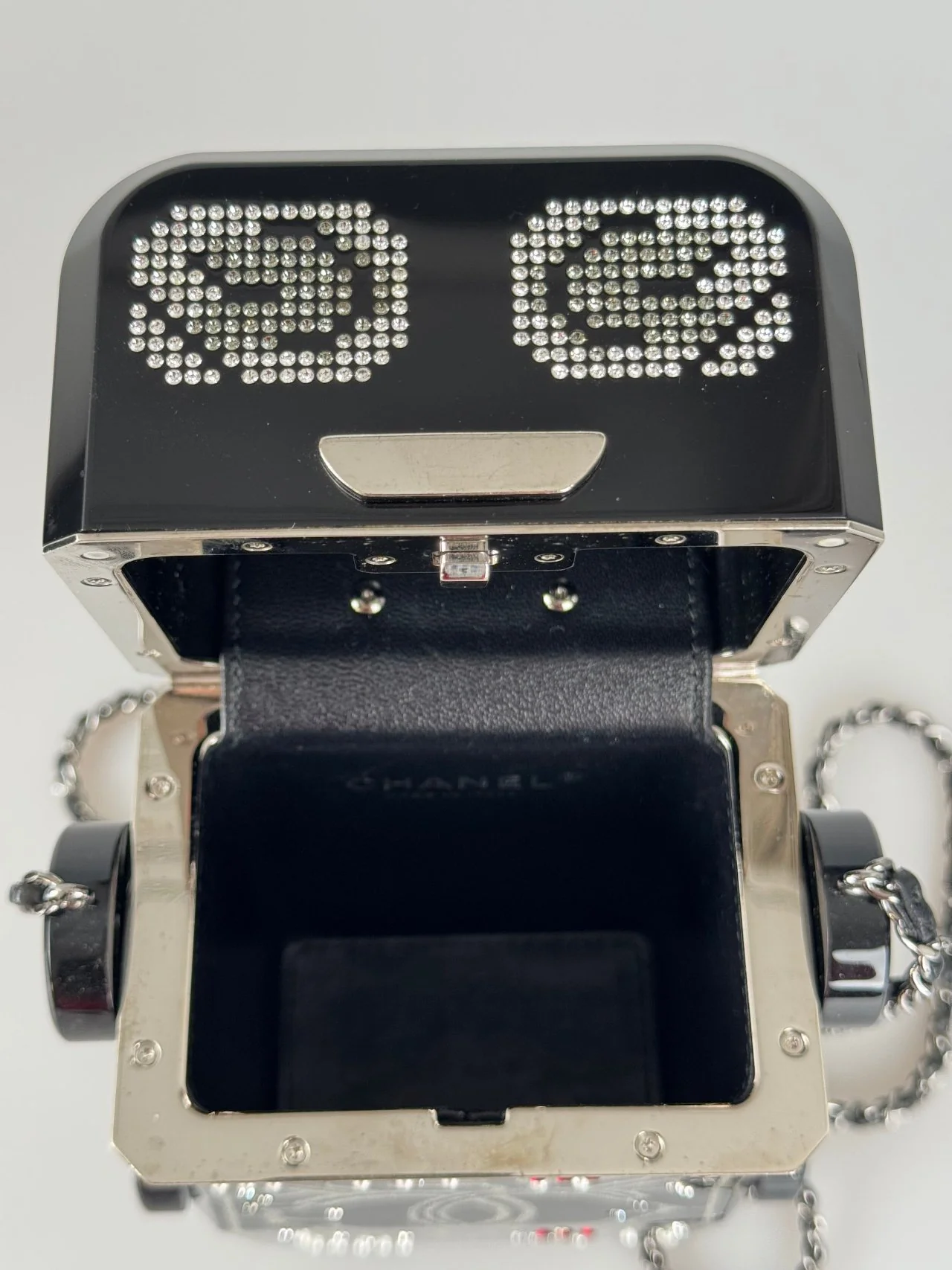 used-Chanel Plexiglass Crystal Robot Minaudiere Clutch Black-MILOURA