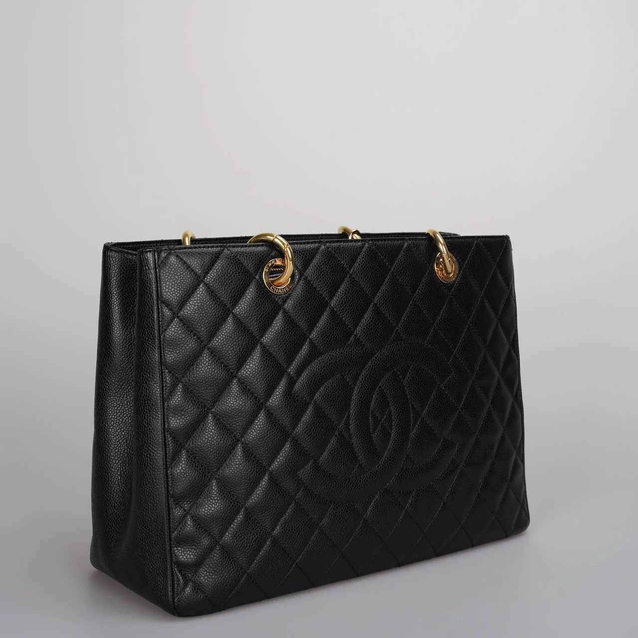 used-Chanel Grand Shopping Tote black gst Bag in Cavier Leather with gold Hardware-MILOURA