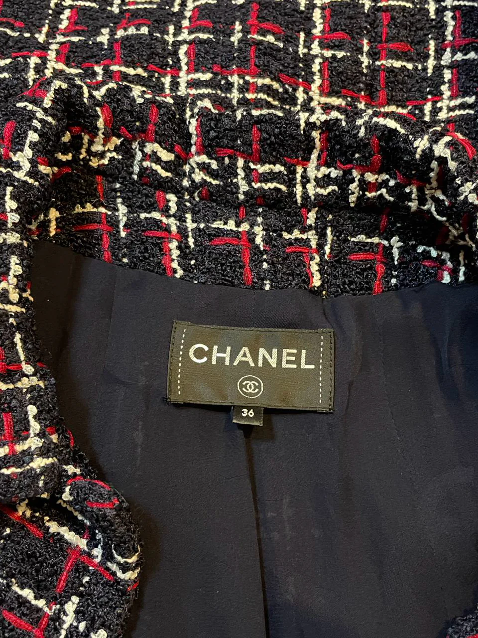 used-Chanel Checkered Tweed Short Sleeve Mini Dress Size 36 in Blue/Red-MILOURA