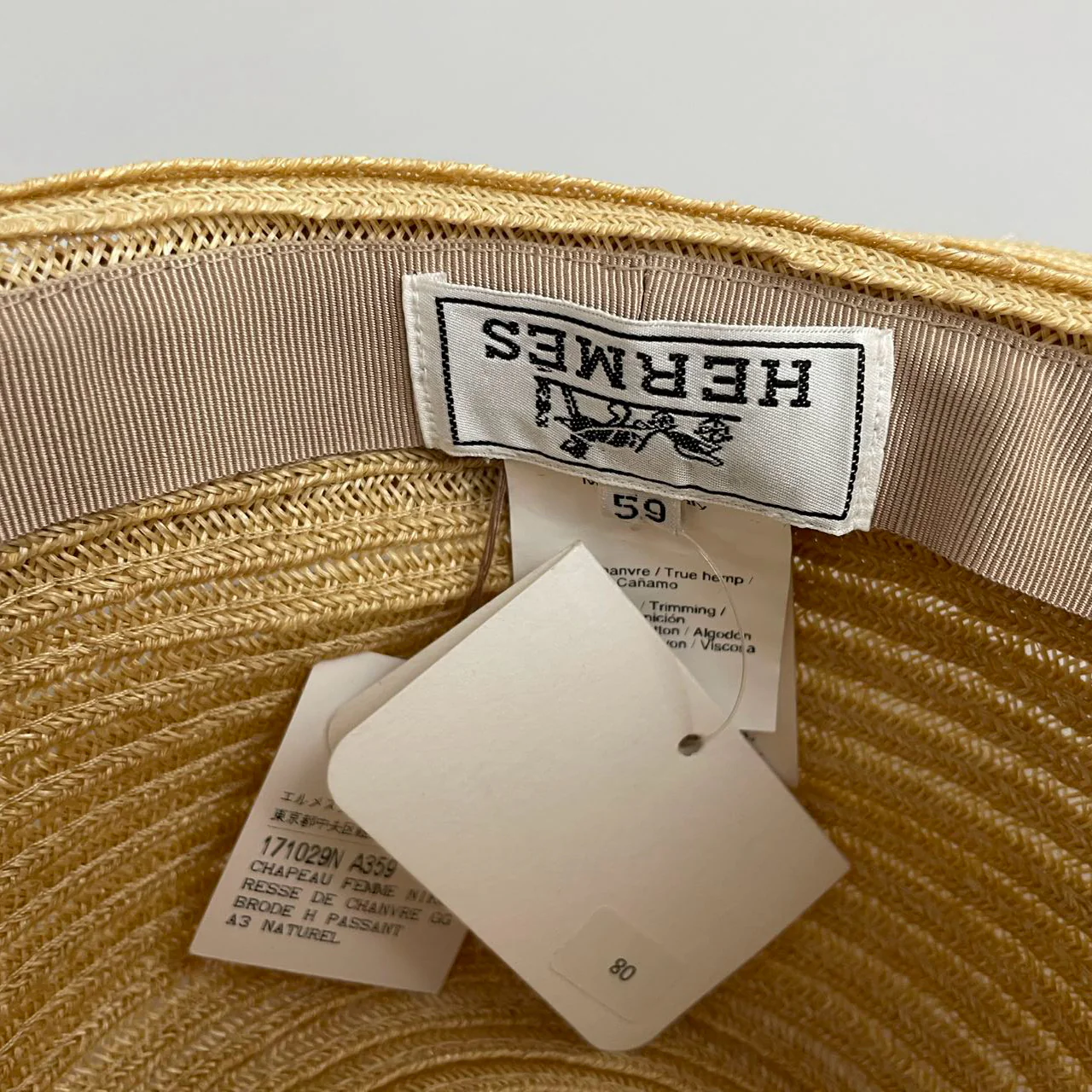 used-Hermes Linen Raffia Straw Hat 59 Natural Material Hats-MILOURA