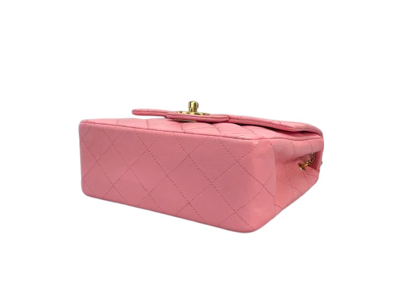 used-Chanel Vintage Rose Pink Classic Mini Square Flap Bag in Lambskin with Gold Hardware-MILOURA