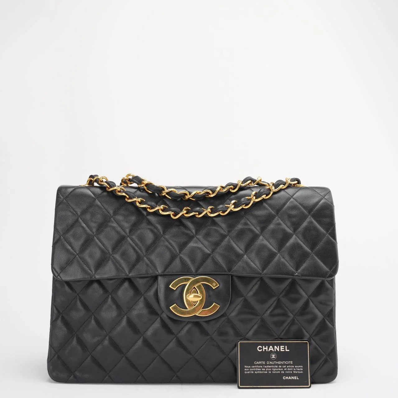 Chanel Vintage Black Maxi Classic Flap Bag Lambskin 1991-1994