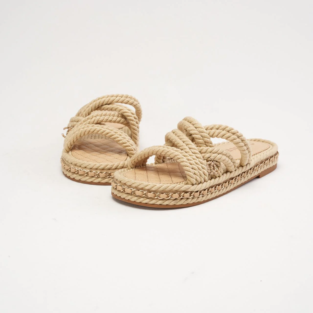Chanel Coco Mark Mulas Beige Dad Sandals Size 38