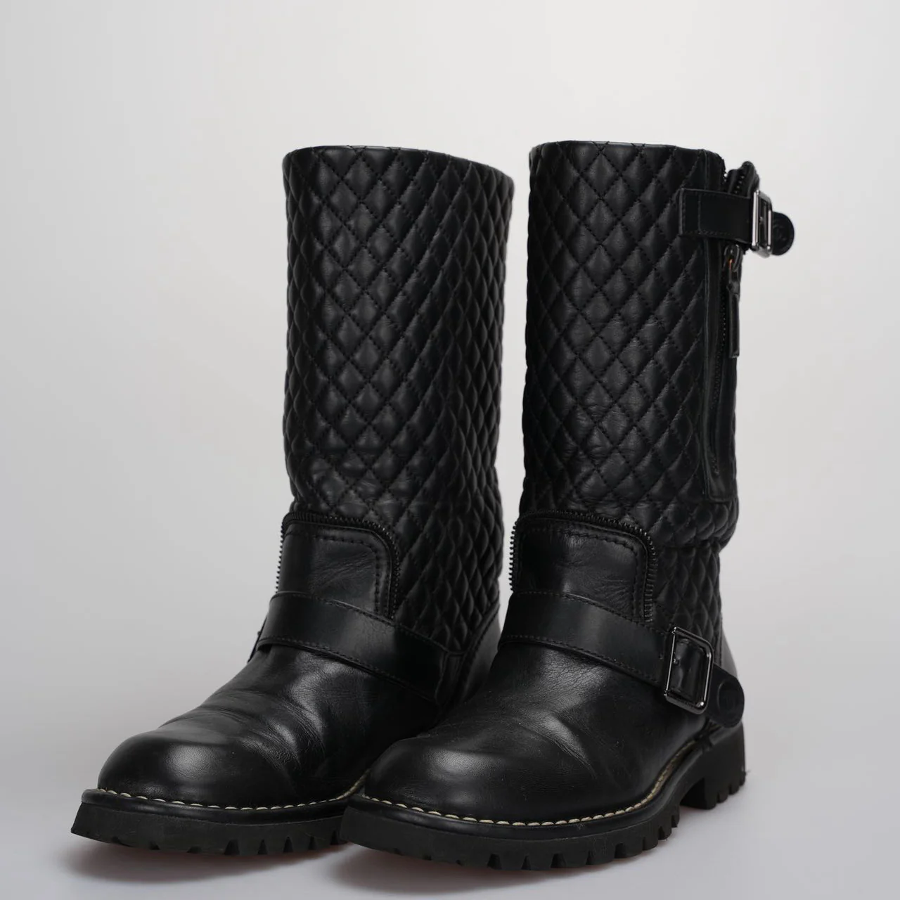used-Chanel Quilted Motorcycle Boots Black-MILOURA