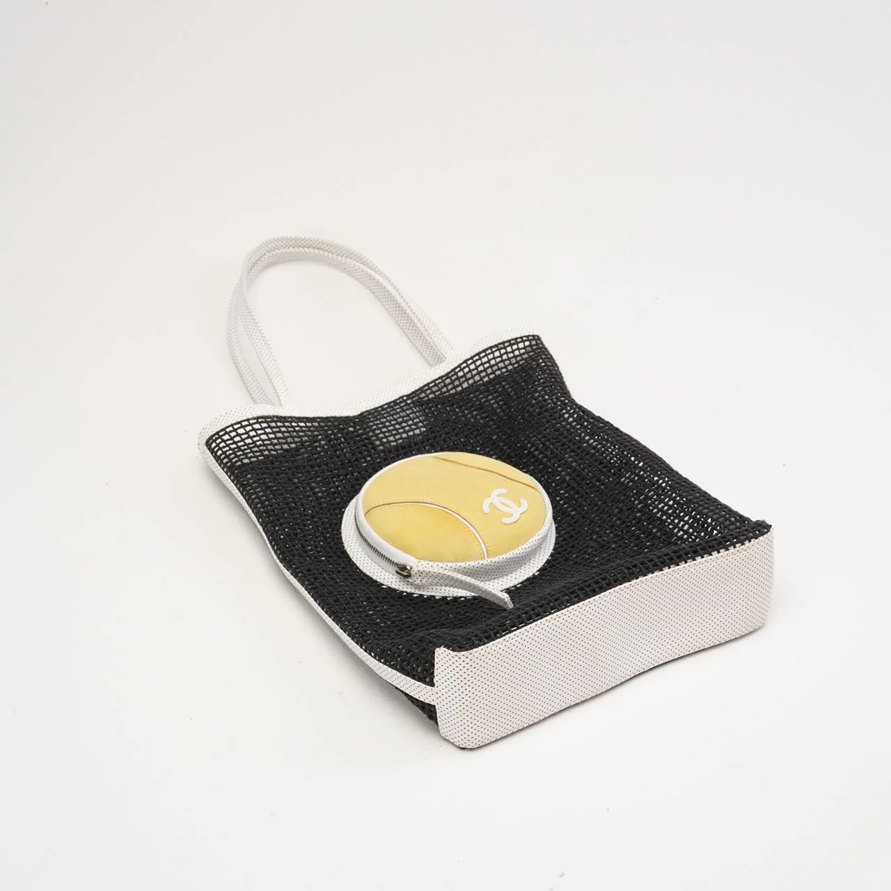 Chanel Vintage Tennis Shopper Tote Bag Black / White 2004