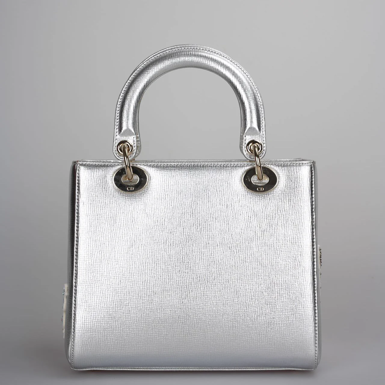 used-Christian Dior Leather Lady Dior Shoulder Bag in Silver-MILOURA