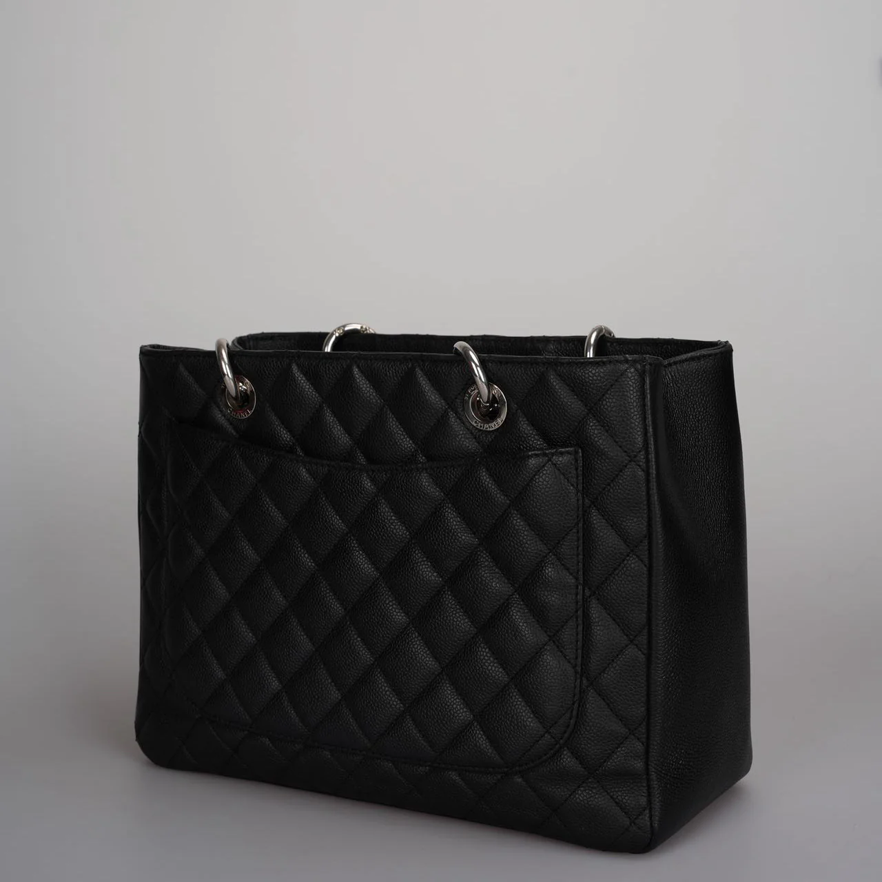used-Chanel Grand Shopping Tote black gst Bag in Caviar Leather with Silver Hardware-MILOURA