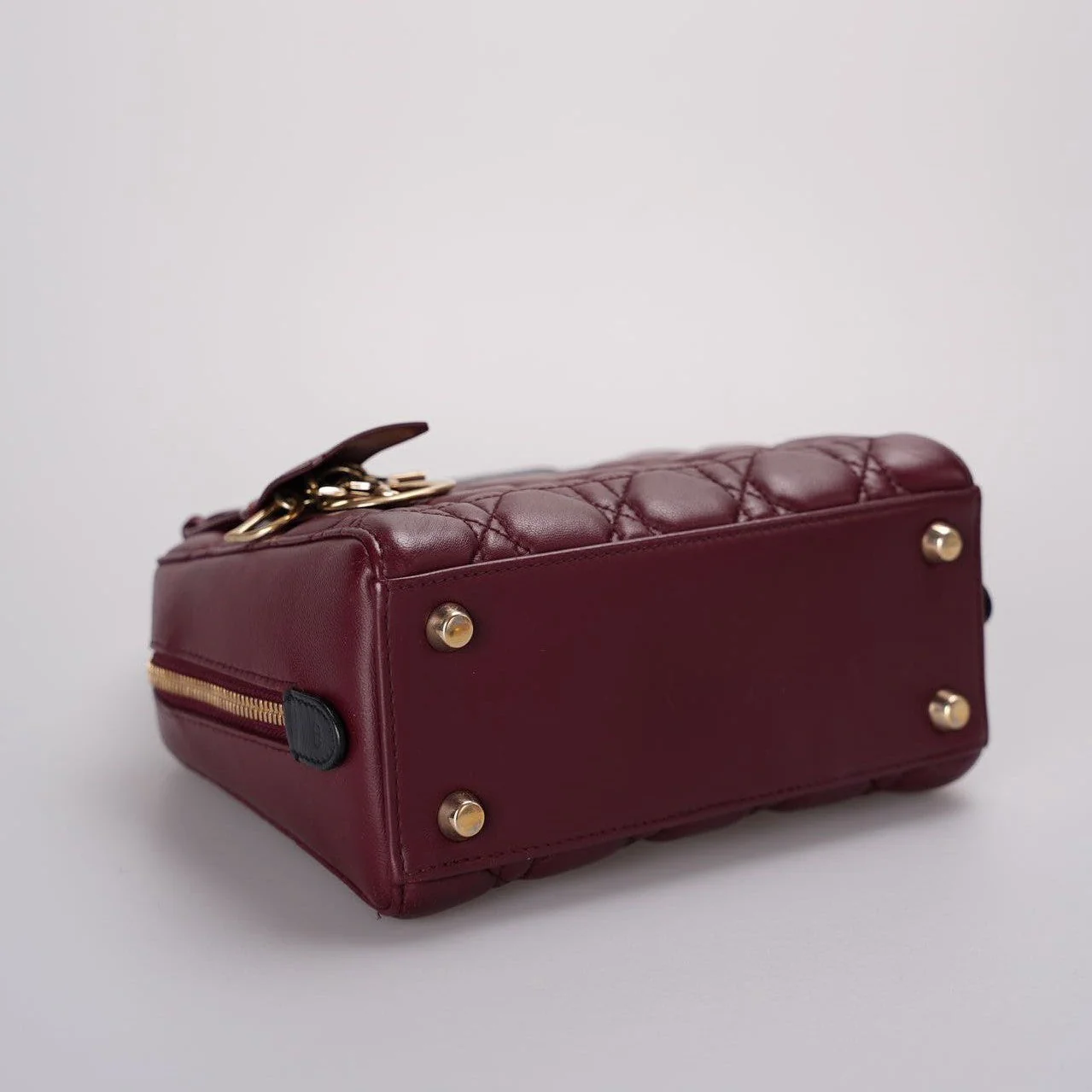 used-Christian Dior Lambskin Burgundy Cannage Lily Tote Bag-MILOURA