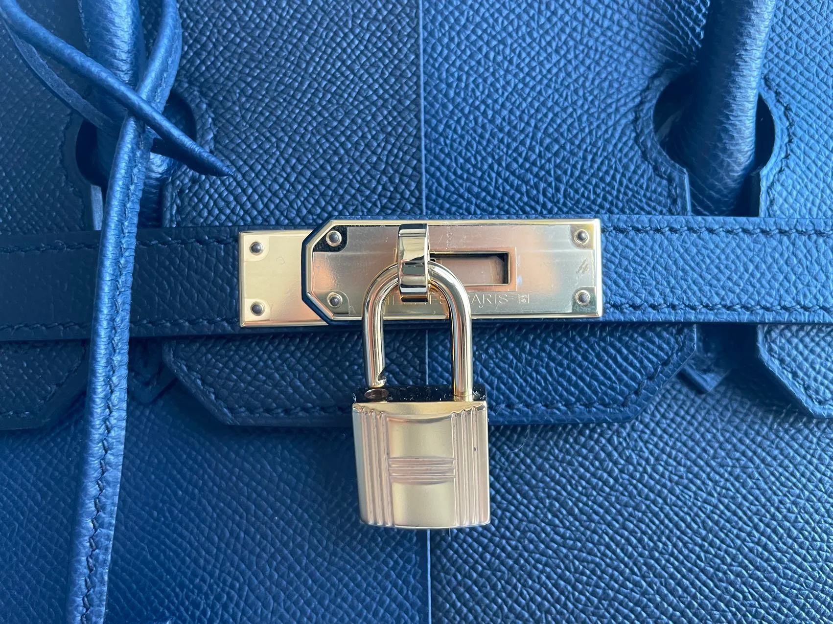 used-Hermes Birkin Bag 30 in Blue Indigo and Black Epsom Leather with Gold Hardware-MILOURA