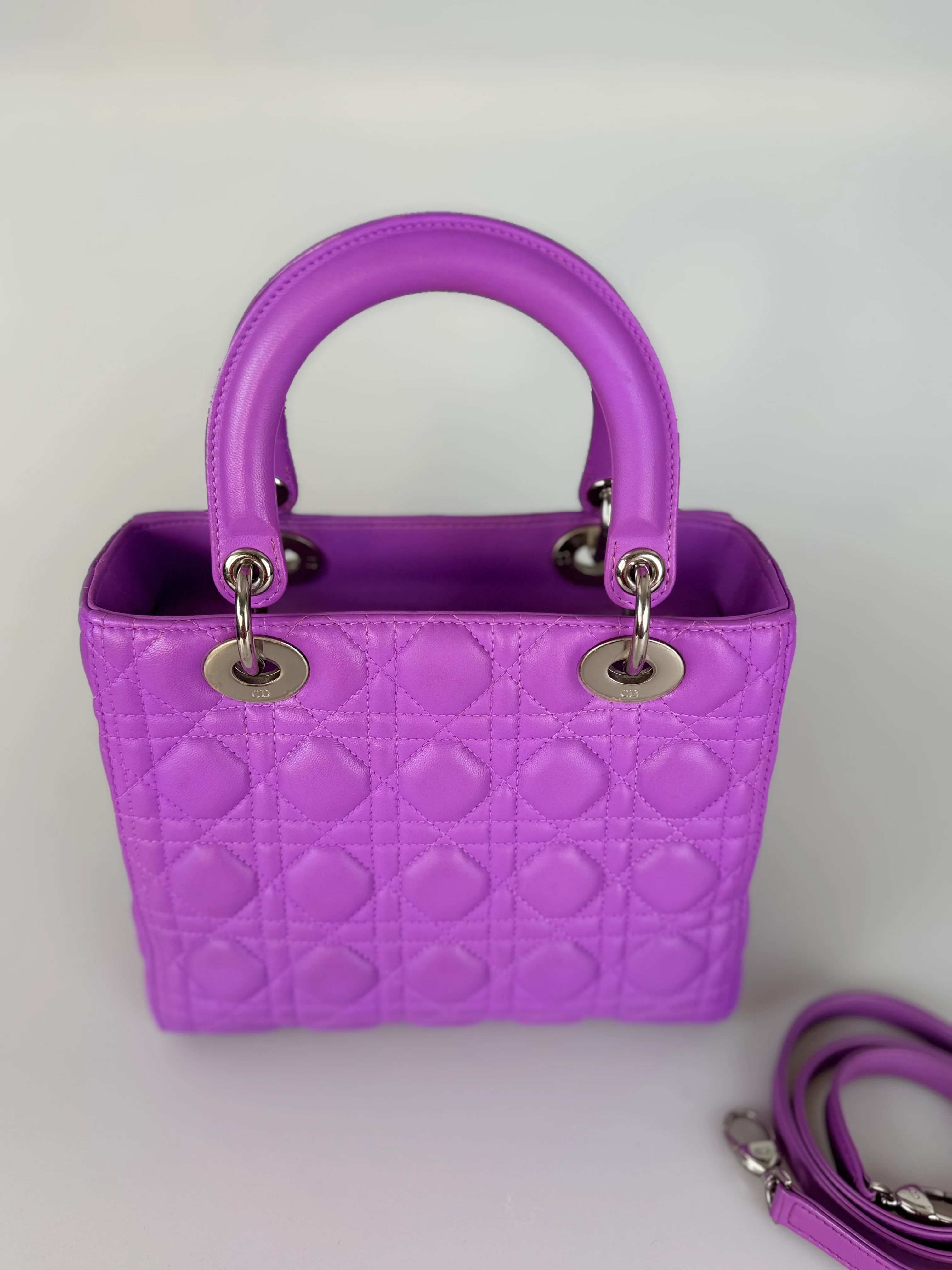 used-Dior Lady Dior Bag Bag Medium purple Lambskin Leather with Silver Hardware-MILOURA