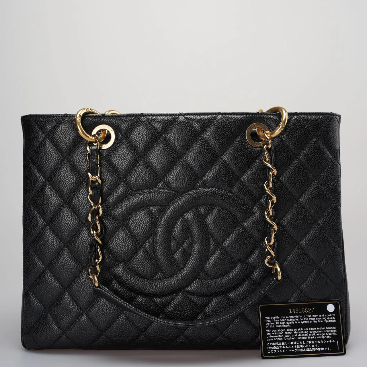 used-Chanel Grand Shopping Tote Black GST Bag in Caviar Leather with Gold Hardware Medium-MILOURA