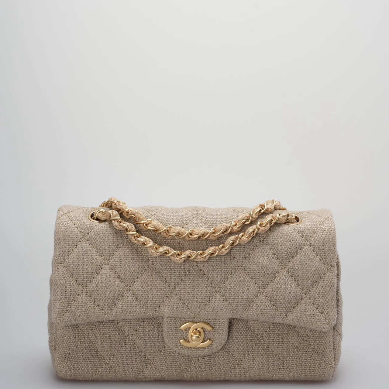 used-Chanel linen timeless Quilted Medium Flap in Beige very rare-MILOURA