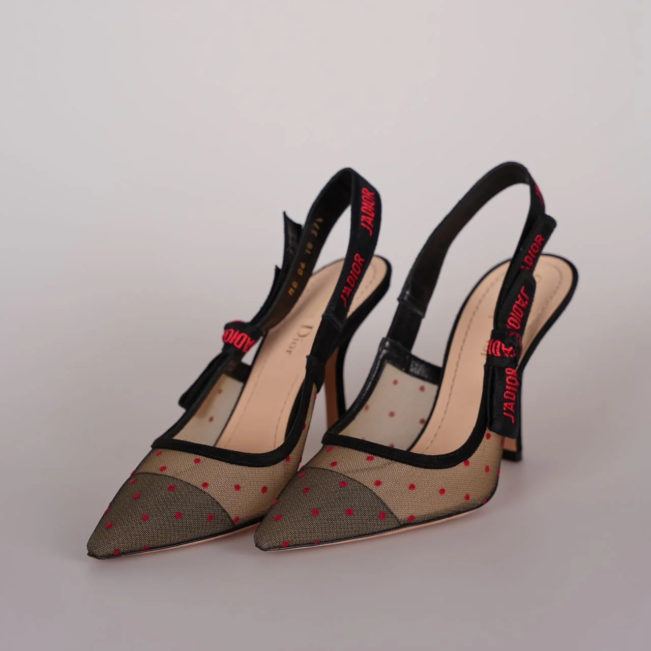 used-Christian Dior Mesh Plumetis Suede J'Adior Slingback 8cm Pumps 37.5 Beige/Black-MILOURA