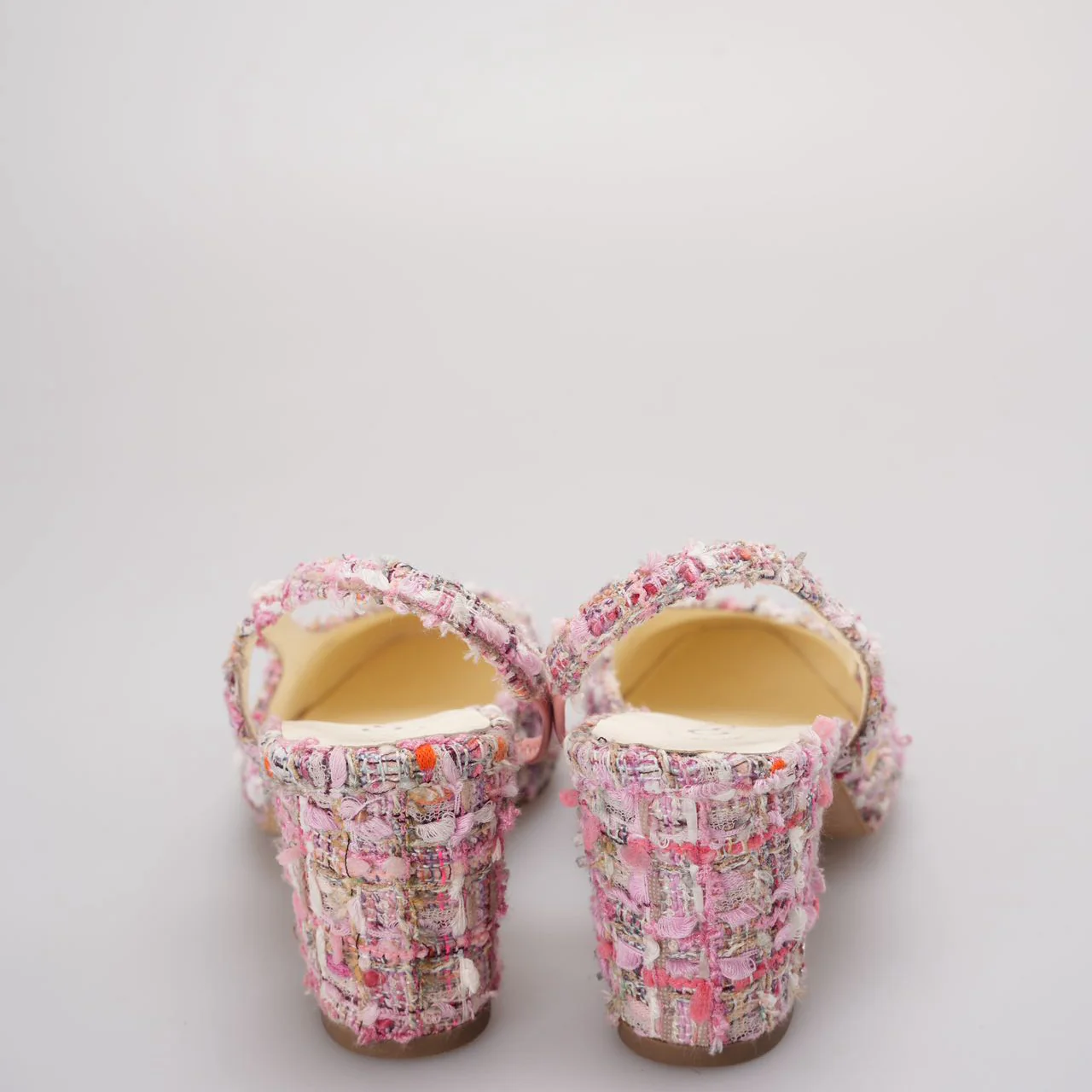 Chanel Pink and White Tweed Slingback Sandals 37.5