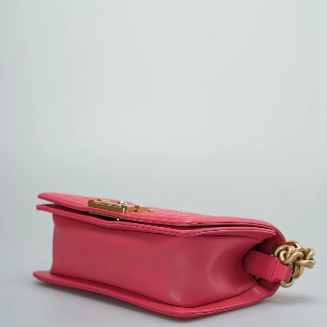 used-Chanel Lambskin Quilted Small Boy Flap Bag in Pink with Gold Hardware-MILOURA