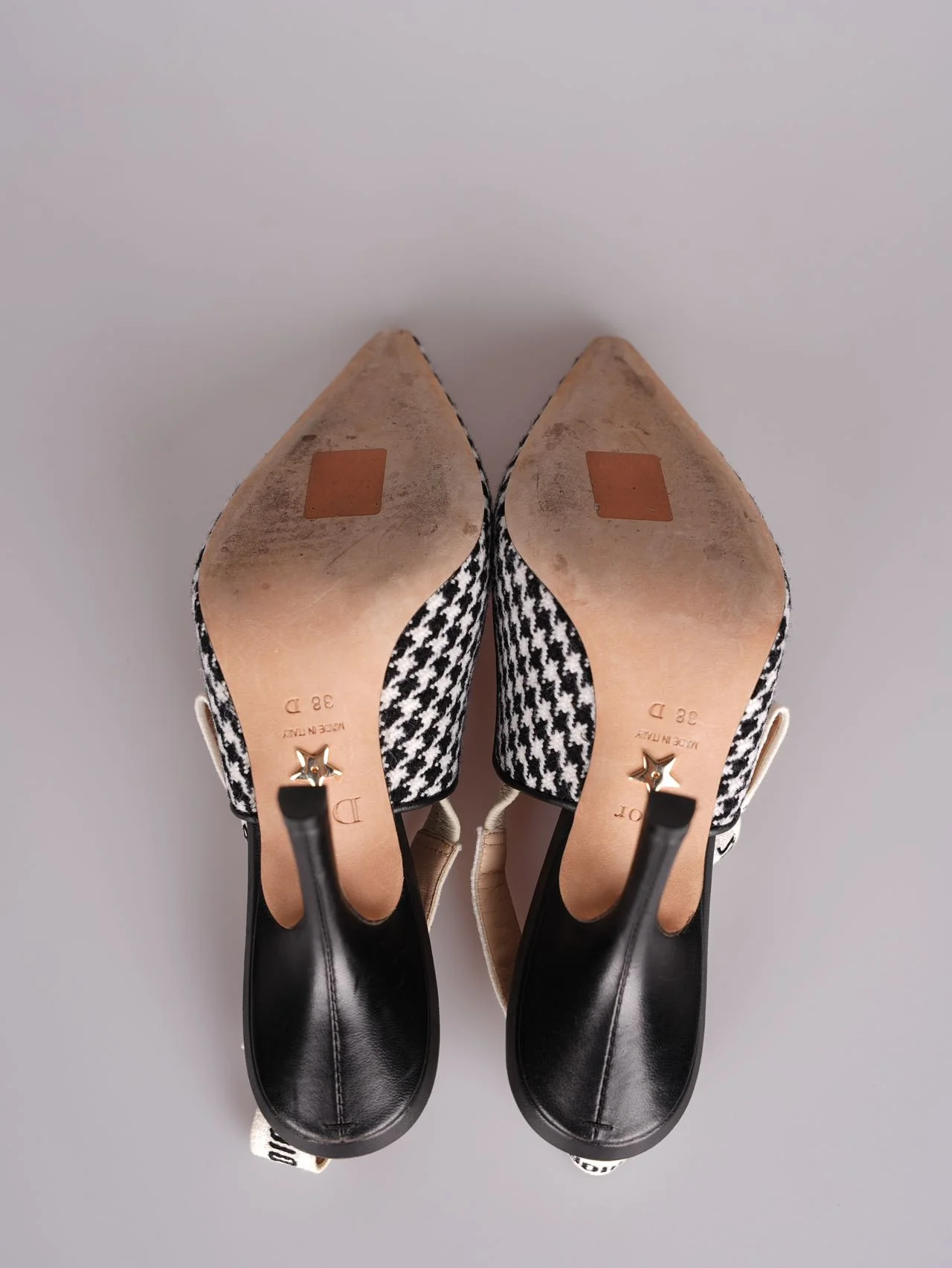 used-Dior J'Adior sandals in black and white houndstooth canvas size 38-MILOURA