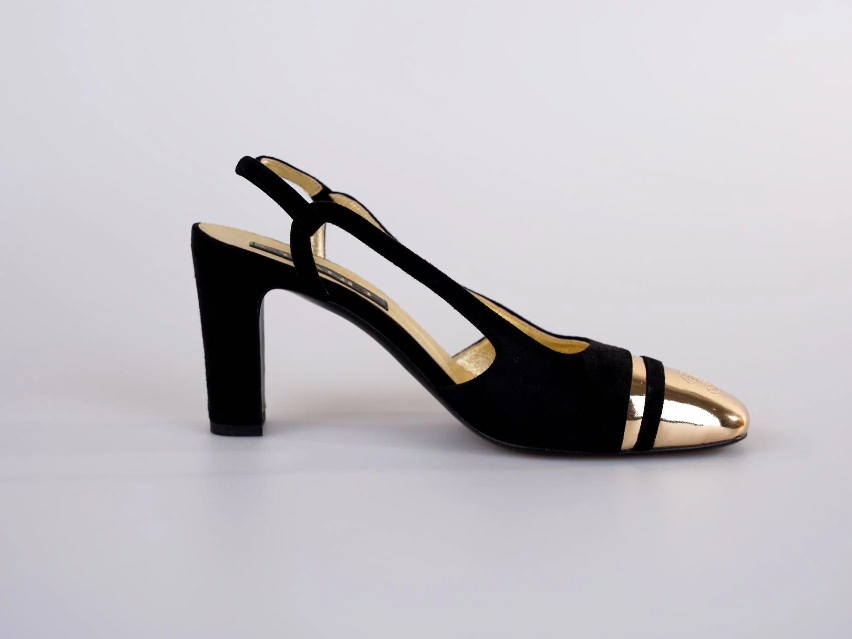 used-Chanel CC Slingback Heels Black Gold Size 37.5 EU-MILOURA