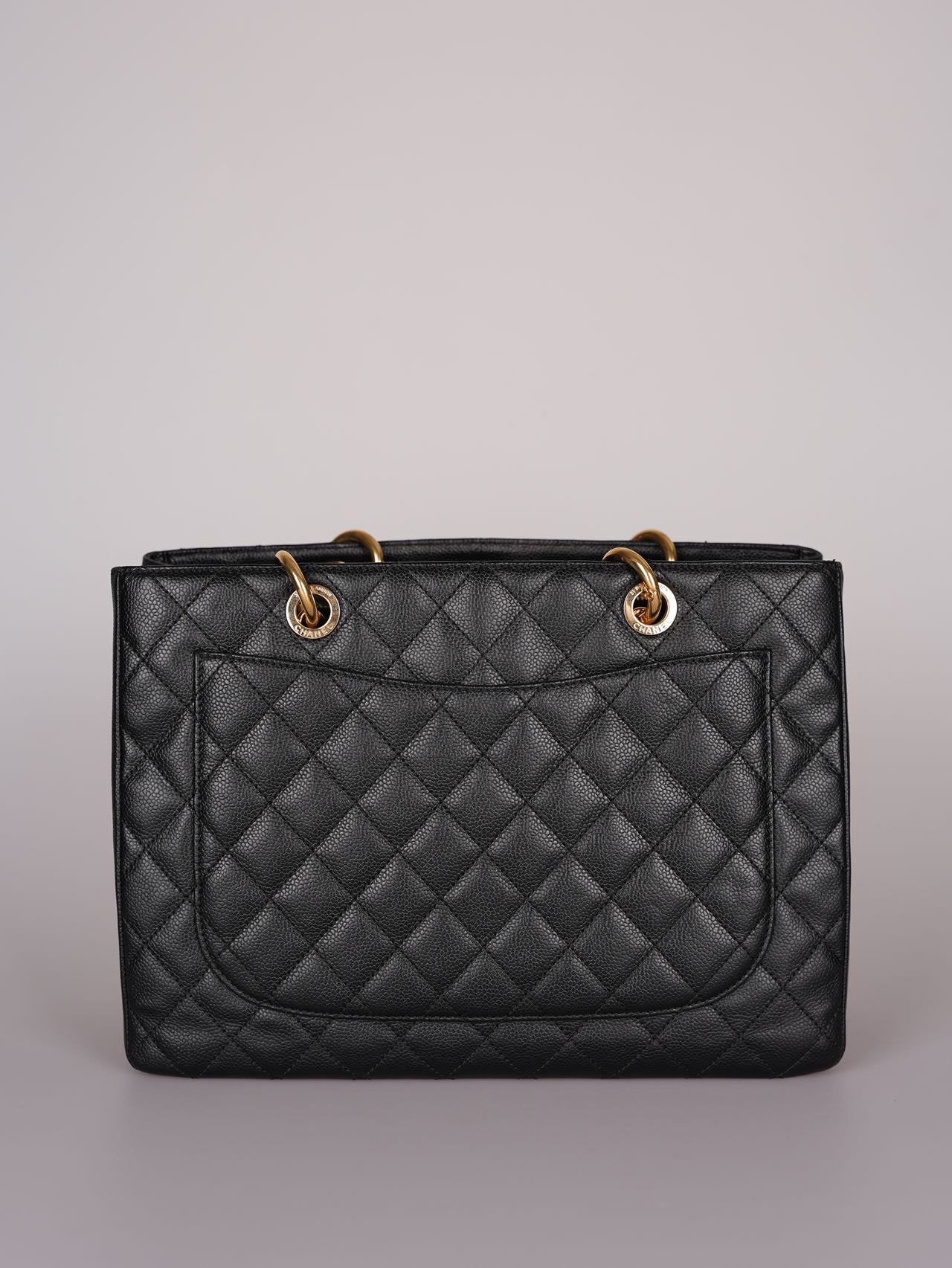 used-Chanel GST Medium Black Quilted Caviar Leather Tote Bag with Gold Hardware-MILOURA