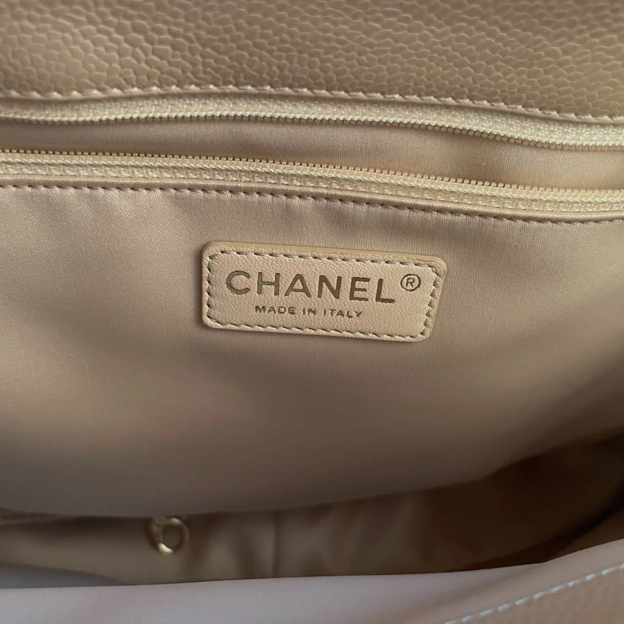 used-Chanel Beige Grand Shopping Tote GST Bag in Caviar Leather with gold Hardware-MILOURA