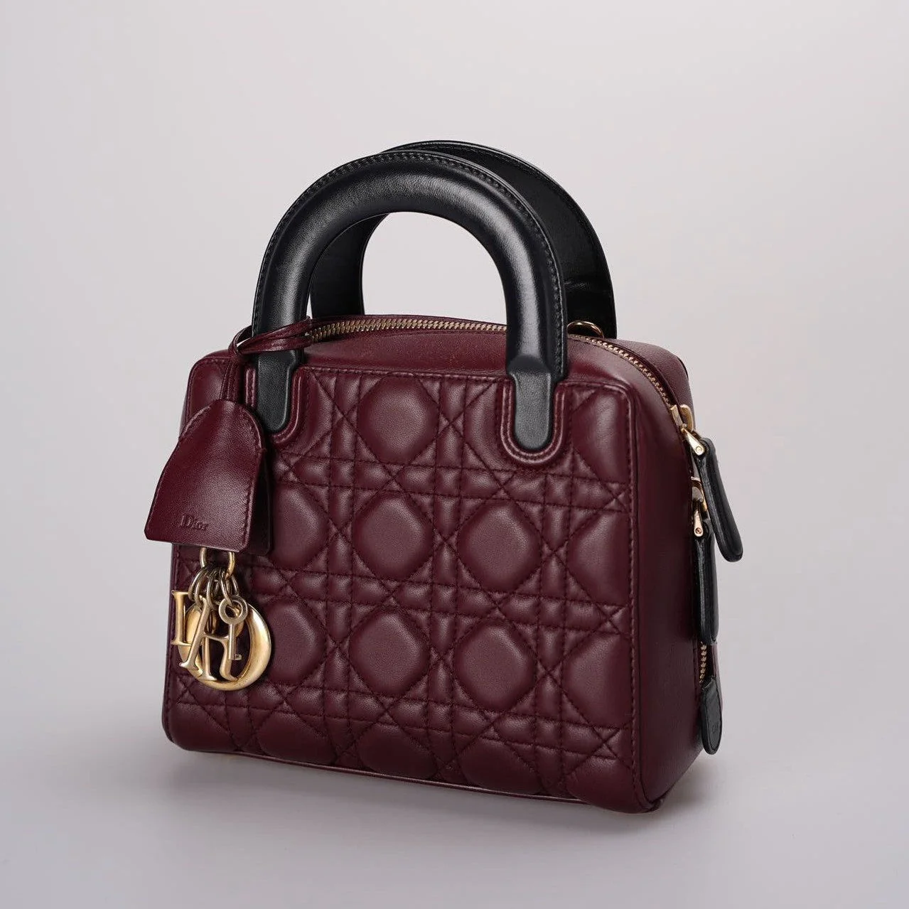 used-Christian Dior Lambskin Burgundy Cannage Lily Tote Bag-MILOURA