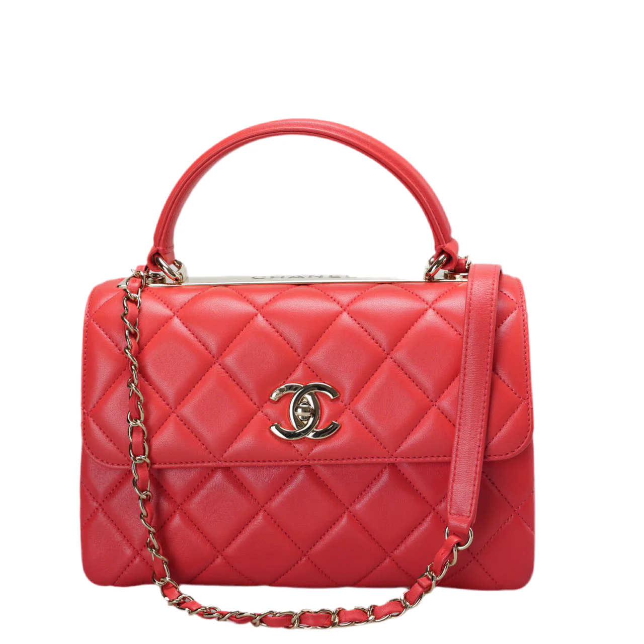 used-Chanel Red Small Trendy CC Bagin Lambskin Leather with Champagne Gold Hardware-MILOURA