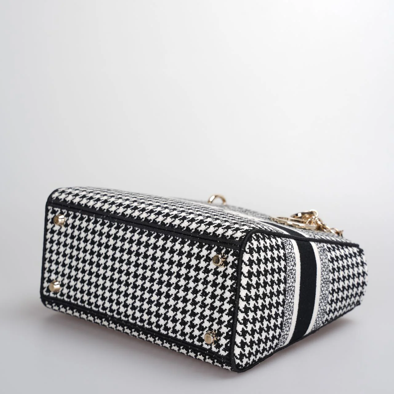 used-Christian Dior Black White Houndstooth Canvas Medium Lady D-Lite bag-MILOURA