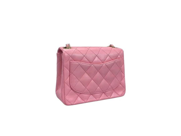 used-Chanel Vintage Rose Pink Classic Mini Square Flap Bag in Lambskin with Gold Hardware-MILOURA