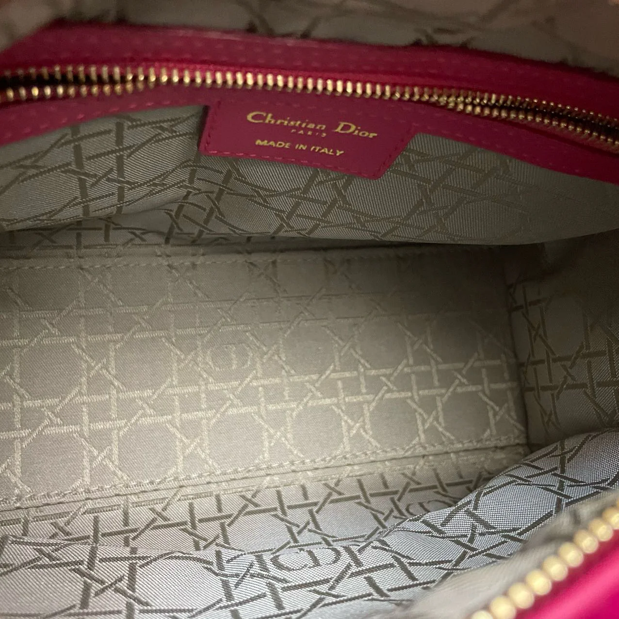 used-Christian Dior Pink Lady Dior Bag in Cannage Lambskin Leather with Gold Hardware Medium-MILOURA