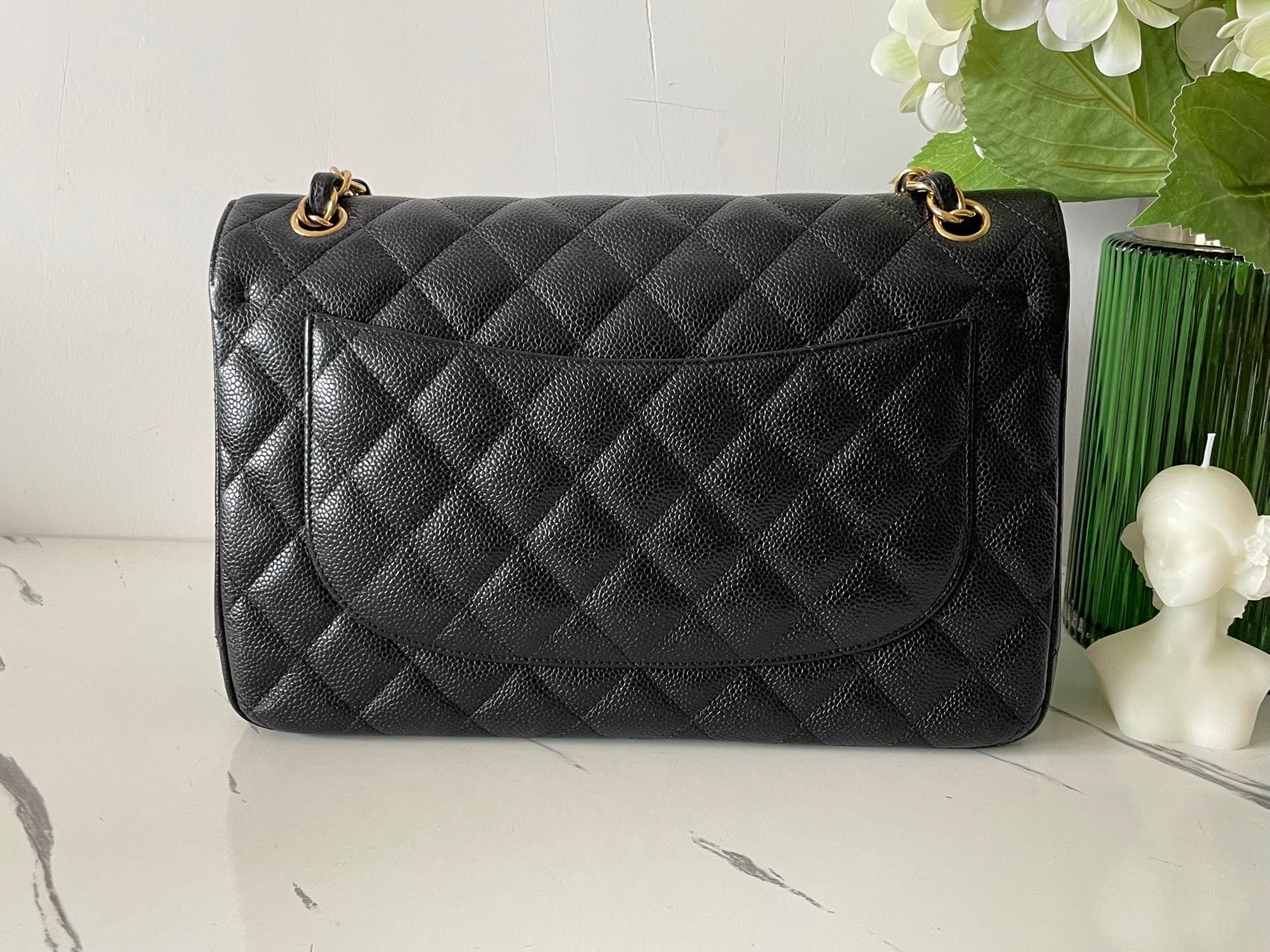 used-Chanel Black Jumbo Classic Double Flap Bag Caviar Leather with Gold Hardware-MILOURA