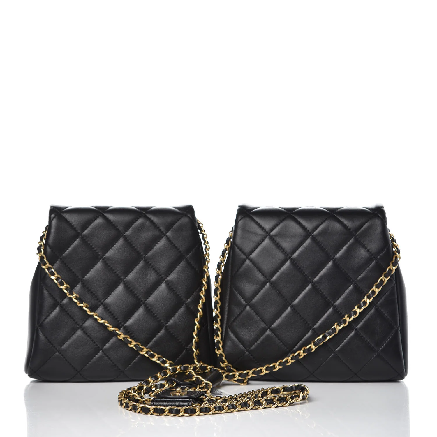 used-Chanel Lambskin Quilted Side Packs Black small double bag with pearls chain with cc logo-MILOURA