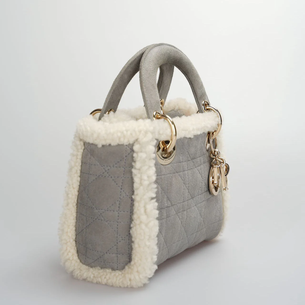 used-Christian Dior Lady Dior Pre-Owned 2020 Mini Suede Shearling Cannage Lady Dior satchel-MILOURA
