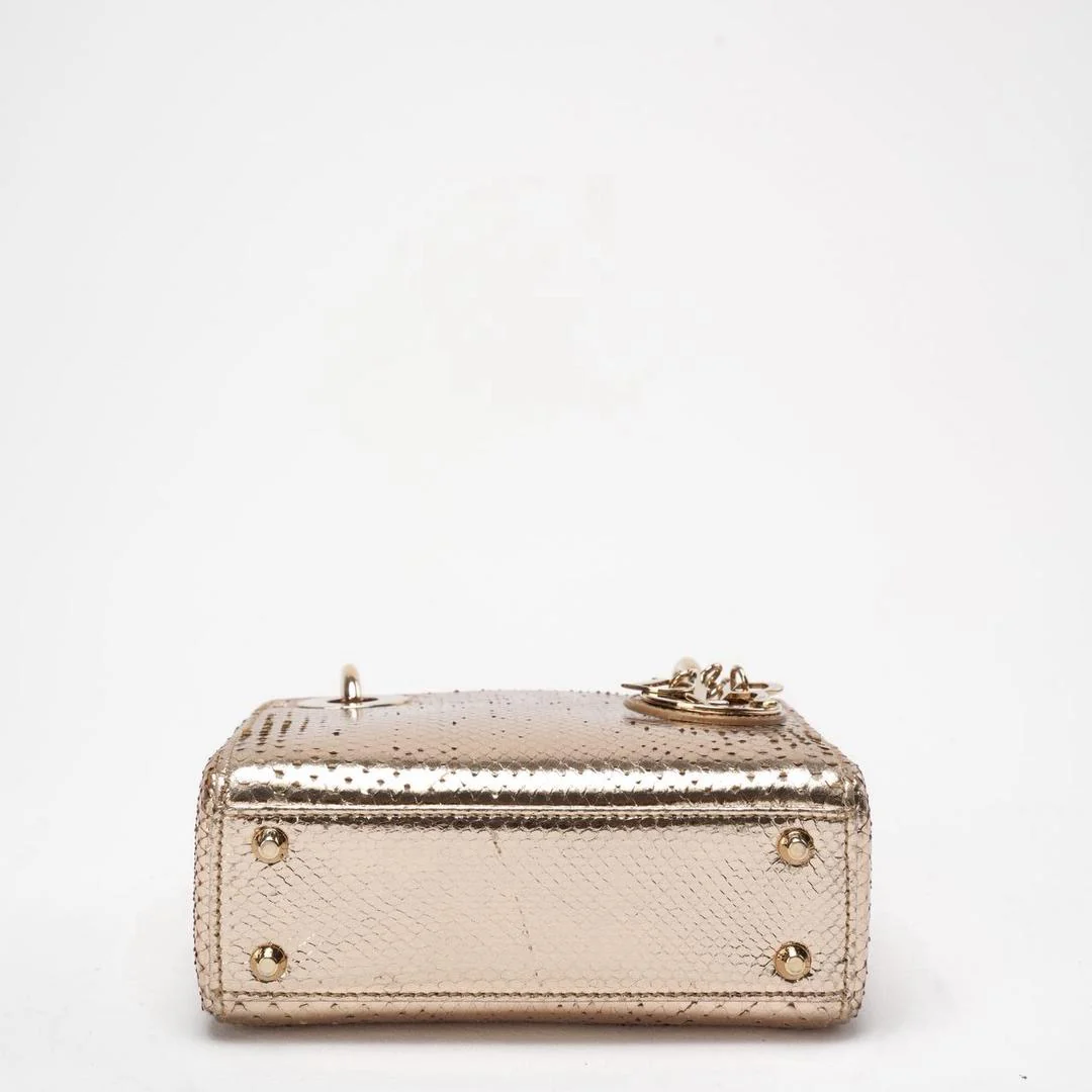 Dior Mini Lady Dior Bag Gold in Python Leather with Gold Hardware on