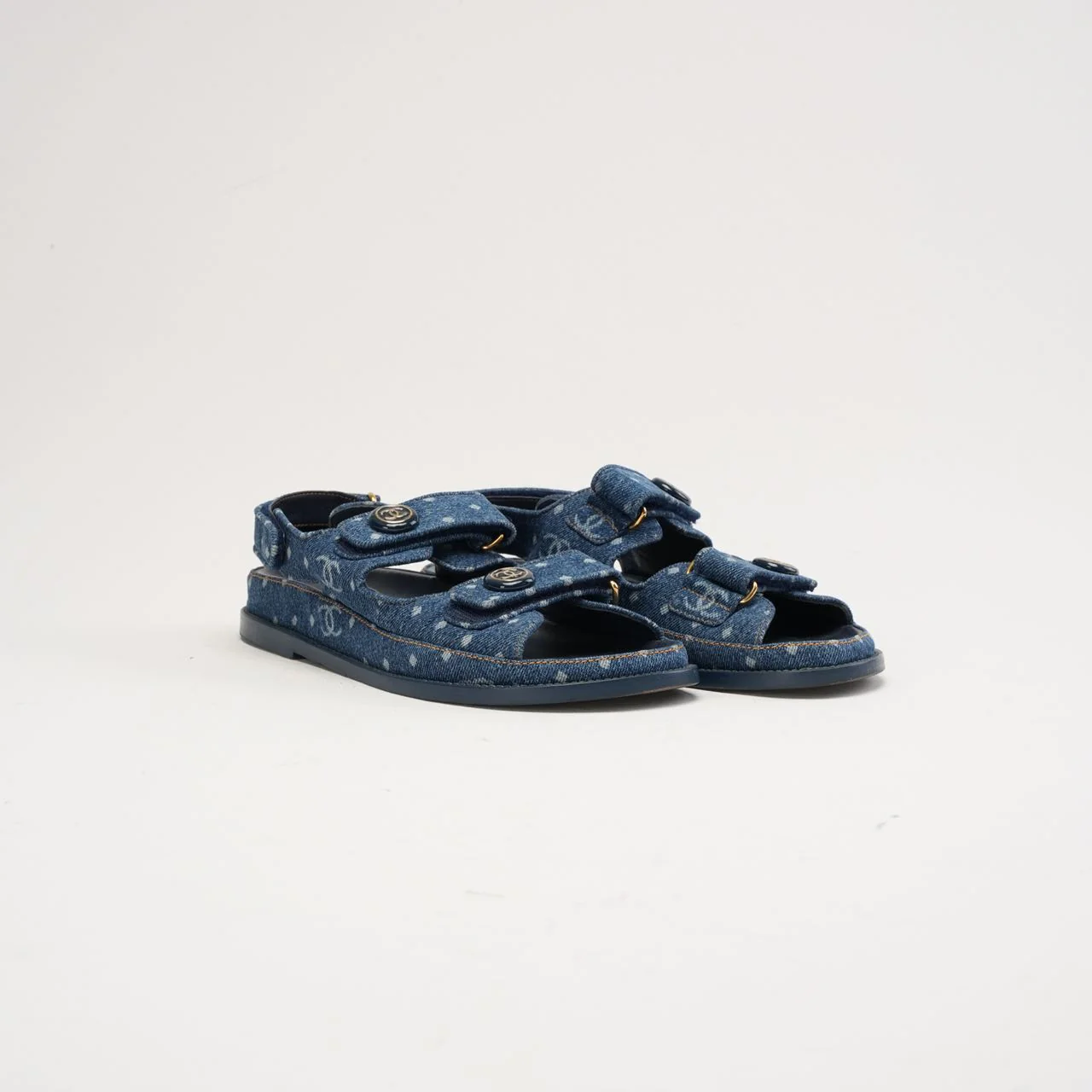 Chanel Blue Denim Dad Sandals Size 38.5