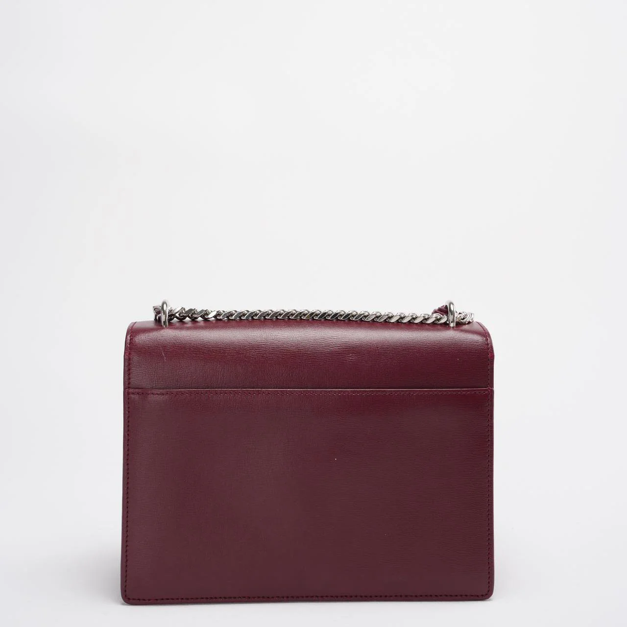 Saint Laurent Sunset Bag Burgundy Box Leder with Silver Hardware Medium
