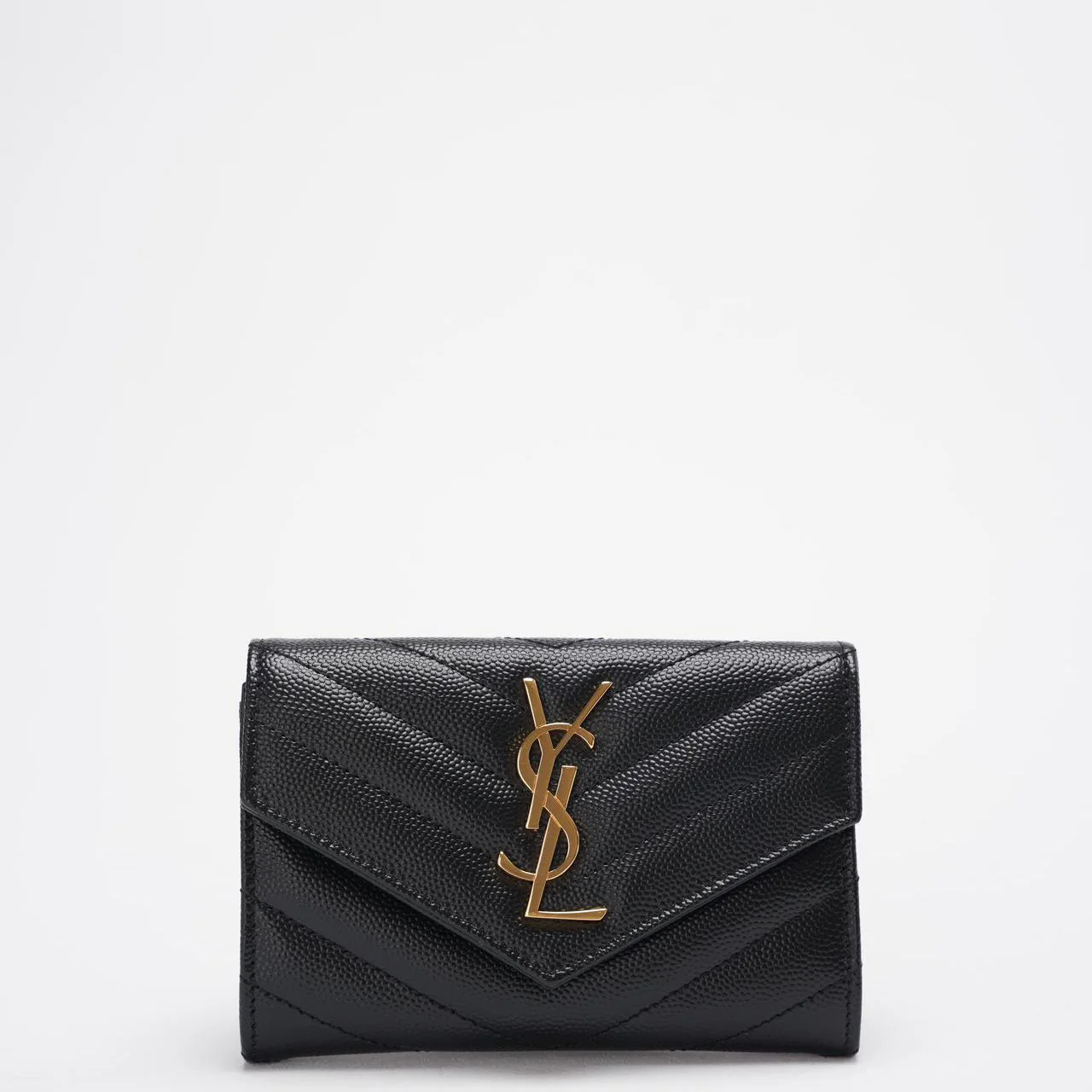 Saint Laurent Kleines Monogramm-Portemonnaie aus schwarzem Leder mit goldenem YSL-Logo