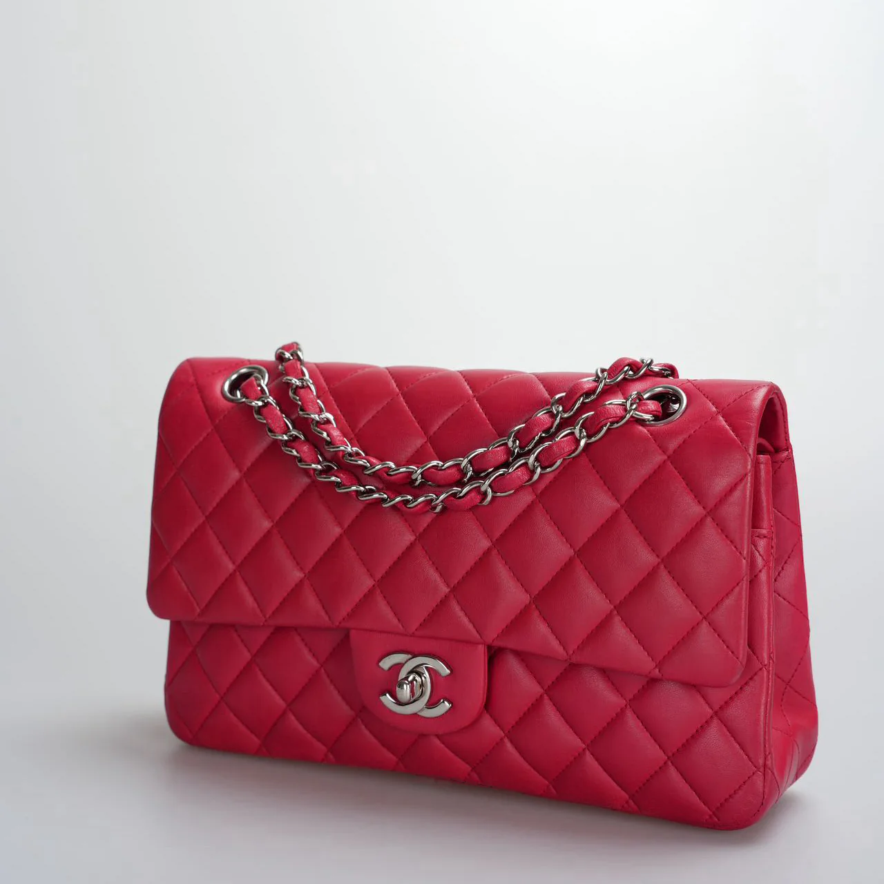used-Chanel Red Medium timeless Flap Bag with Silver Hardware-MILOURA
