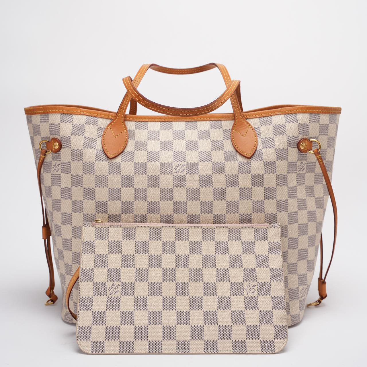 Louis Vuitton MM Damier Azur White Tote Bag with Removable Pouch High Quality Designer Jewelry
