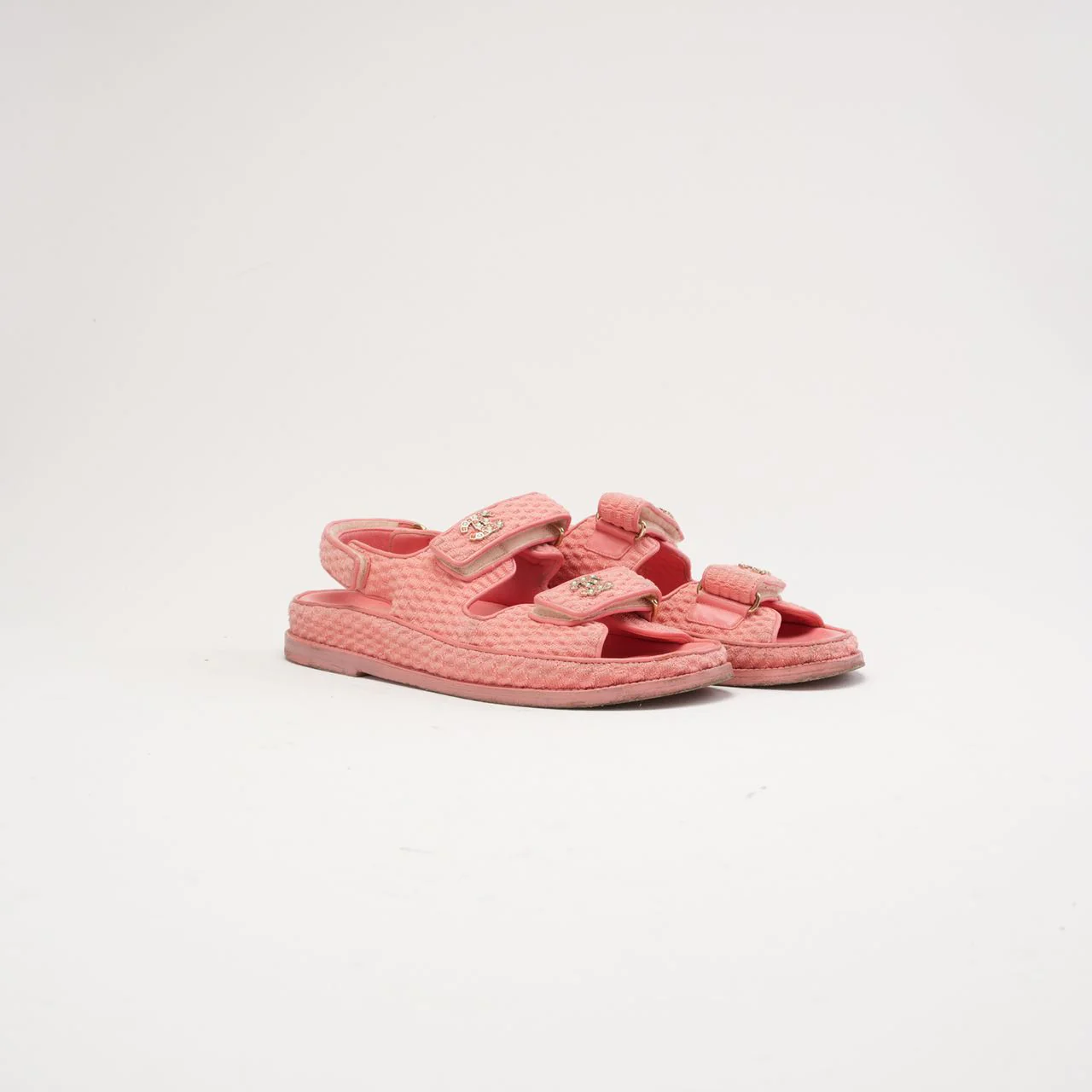 Chanel Pink Dad Fabric Sandals Size 38.5