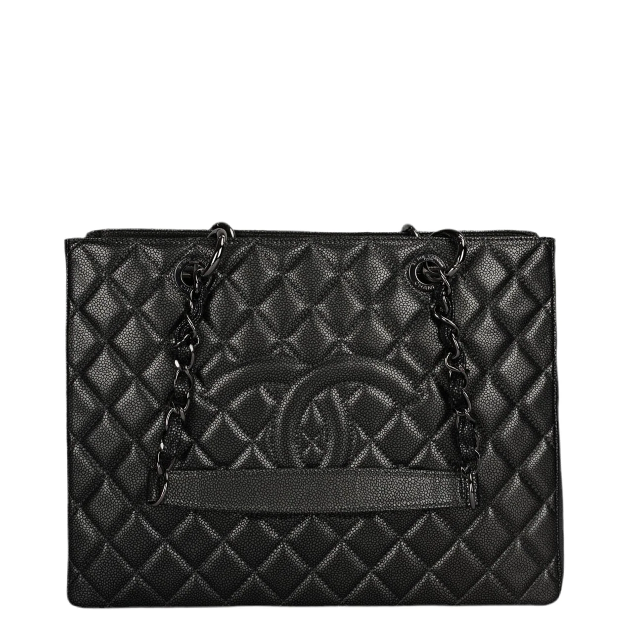 used-Chanel Grand Shopping Tote Black GST Bag in Caviar Leather with Black Hardware-MILOURA