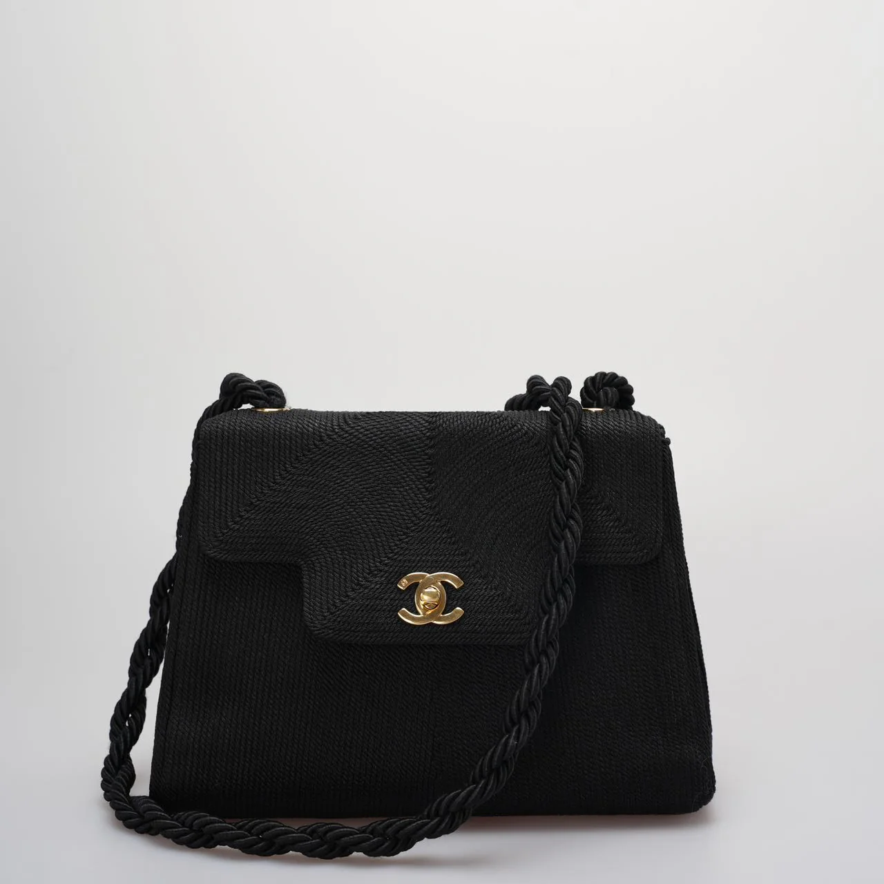 used-Chanel Vintage Silk Rope Mini Kelly Flap Bag 24K Gold Hardware 1997 Woven-MILOURA