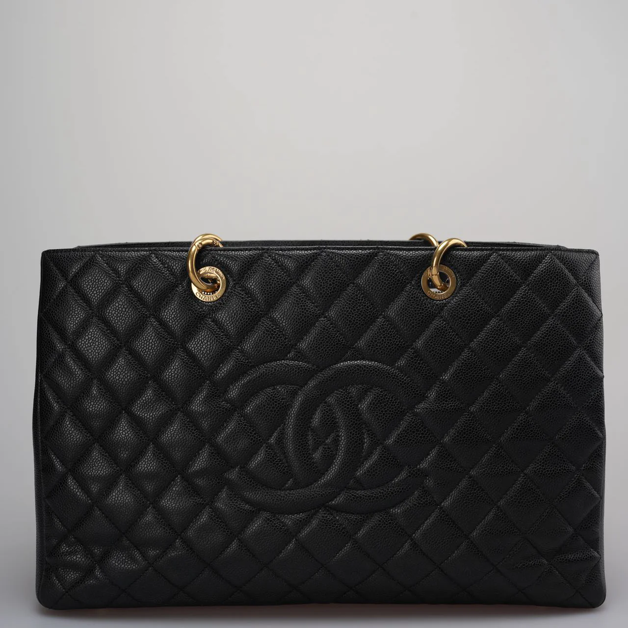 used-Chanel Large Grand Shopping Tote Black GST Bag in Caviar Leather with Gold Hardware-MILOURA