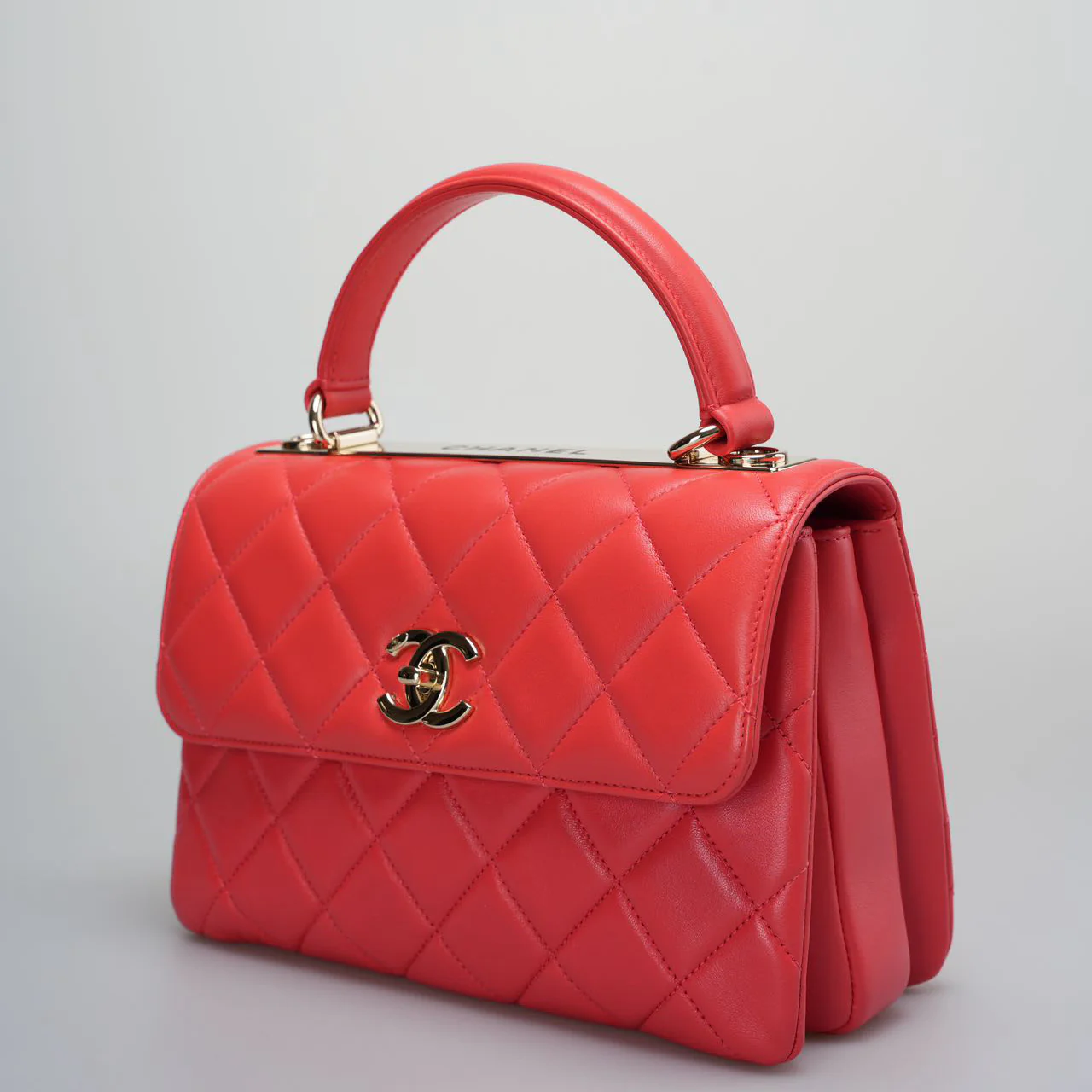 used-Chanel Red Small Trendy CC Bagin Lambskin Leather with Champagne Gold Hardware-MILOURA