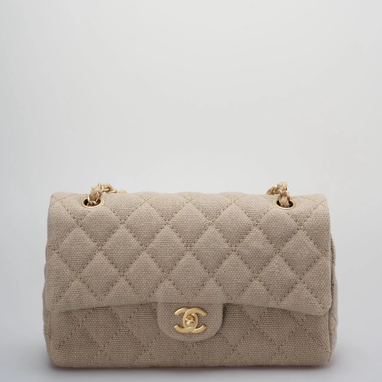 used-Chanel linen timeless Quilted Medium Flap in Beige very rare-MILOURA