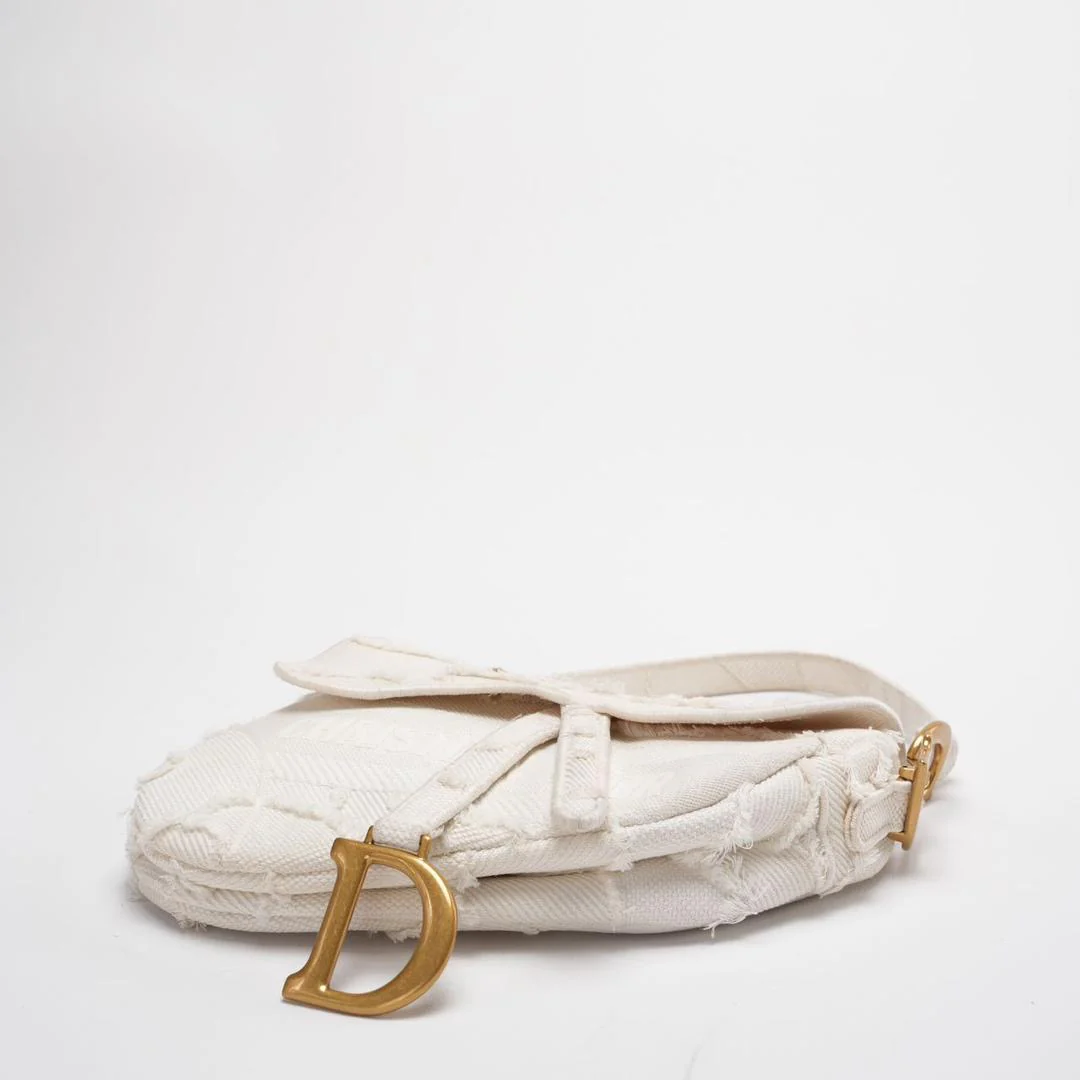 Dior Saddle Bag Camouflage White Canvas Medium Handbag with Gold Hardware 2020